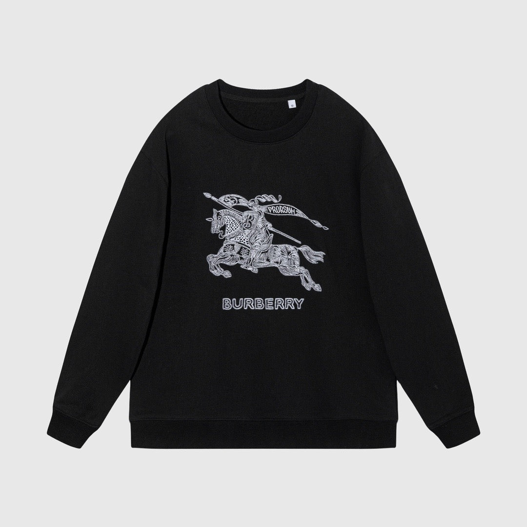 Black Cotton Knight Print Crewneck - Men's