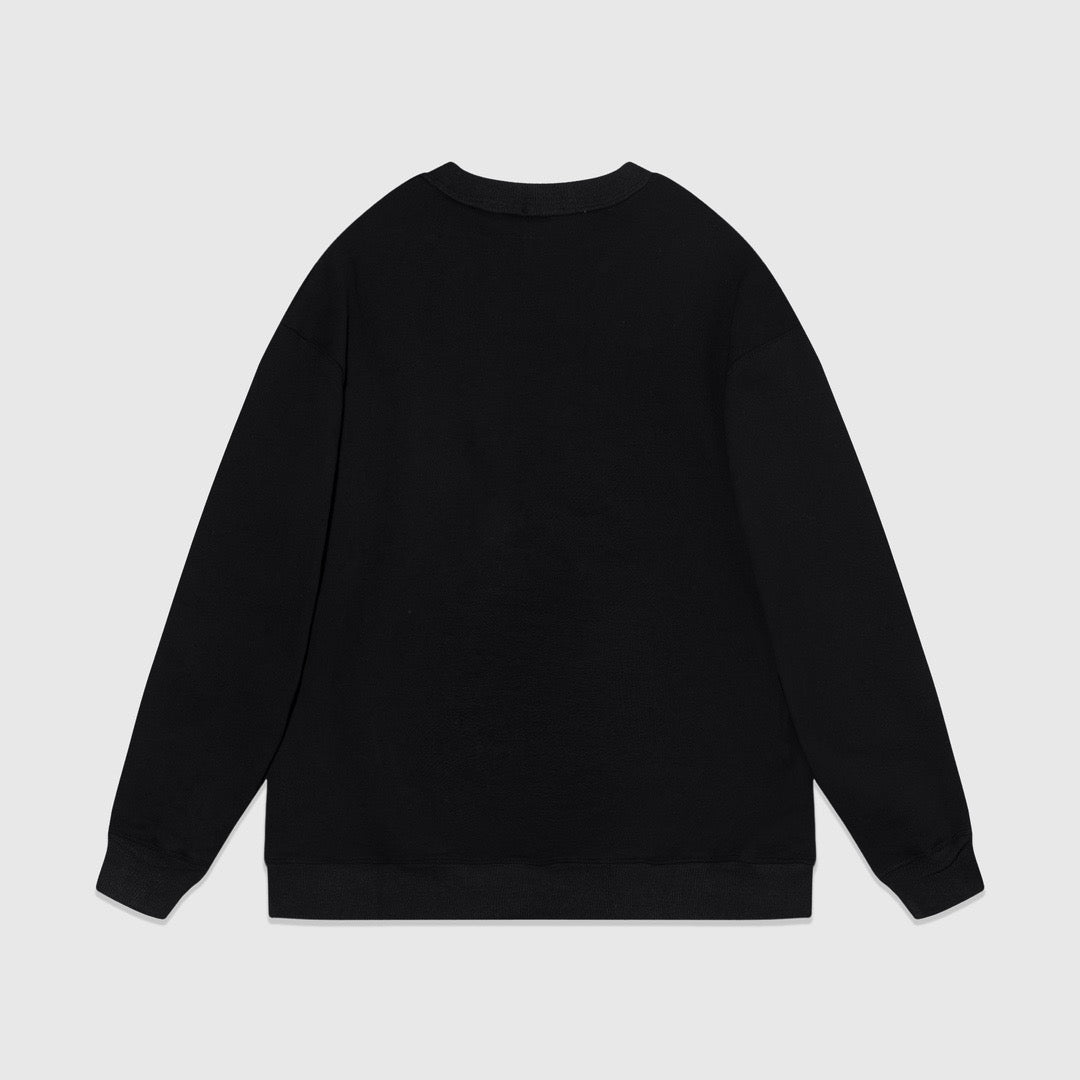 Black Cotton Knight Print Crewneck - Men's