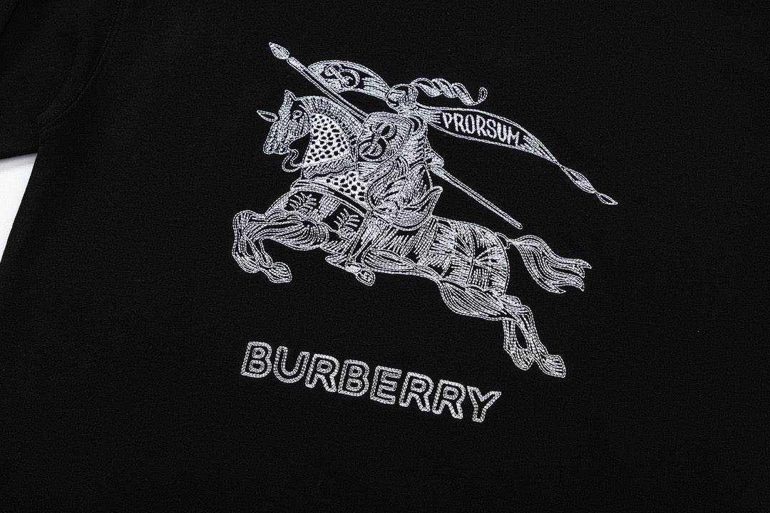 Black Cotton Knight Print Crewneck - Men's