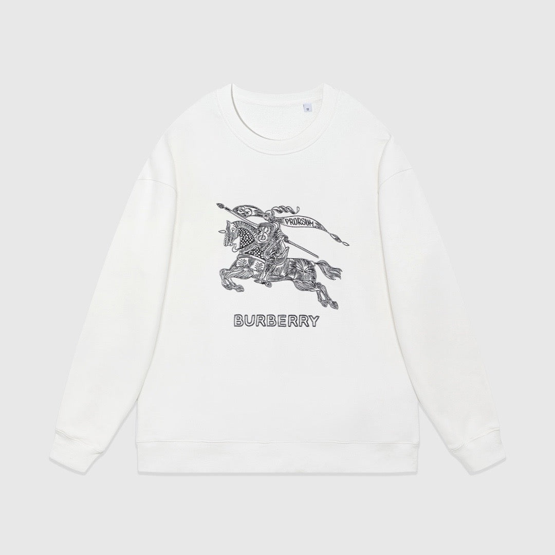 Black Cotton Knight Print Crewneck - Men's