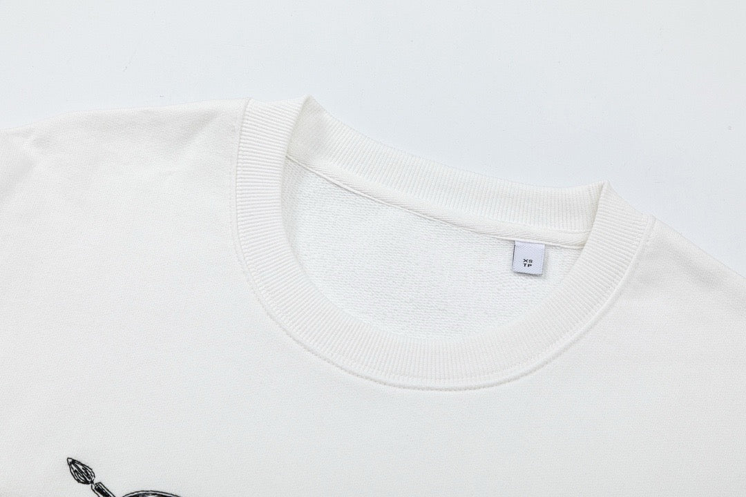 Black Cotton Knight Print Crewneck - Men's