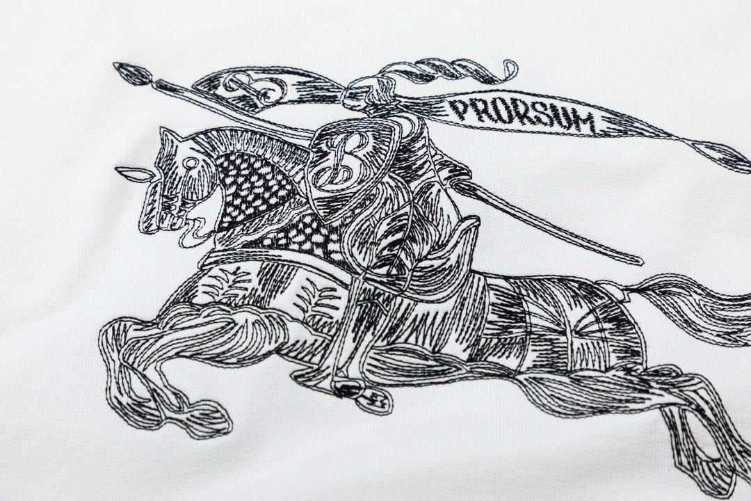 Black Cotton Knight Print Crewneck - Men's