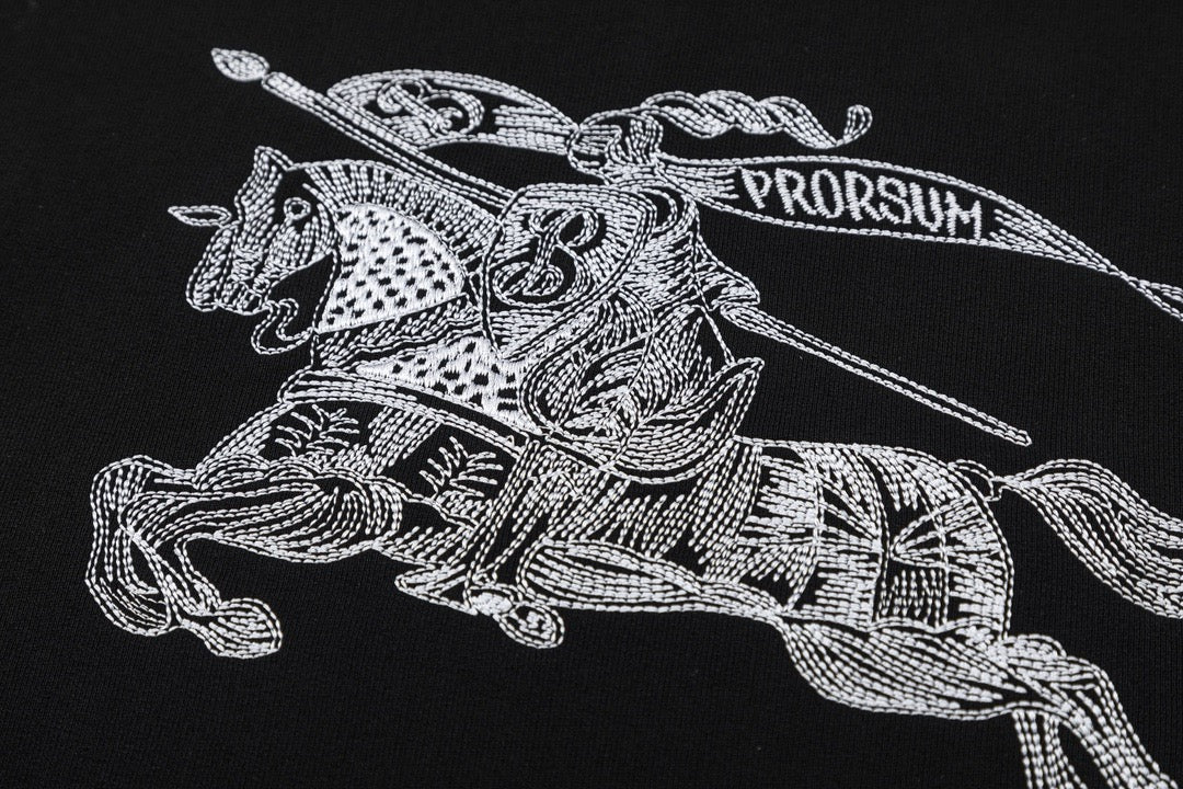 Black Cotton Embroidered Pullover - Men's