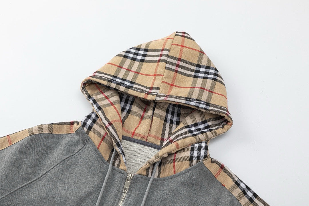Black Cotton Check Stripe Zip-Through - Men's