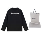 Black Cotton Text Logo Long-Sleeve - Men's