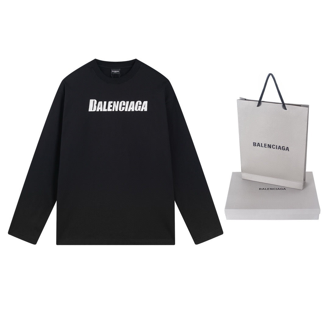 Black Cotton Text Logo Long-Sleeve - Men's