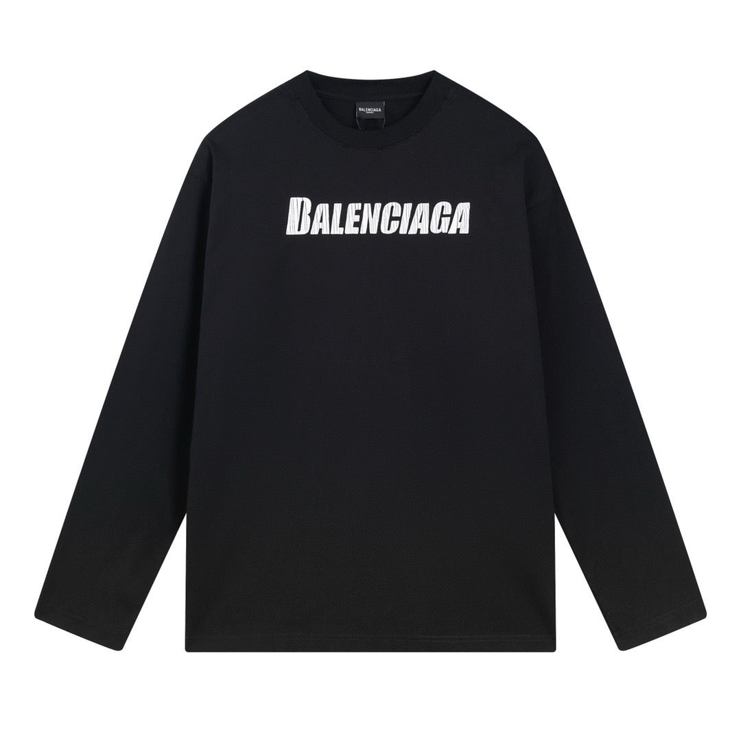 Black Cotton Text Logo Long-Sleeve - Men's
