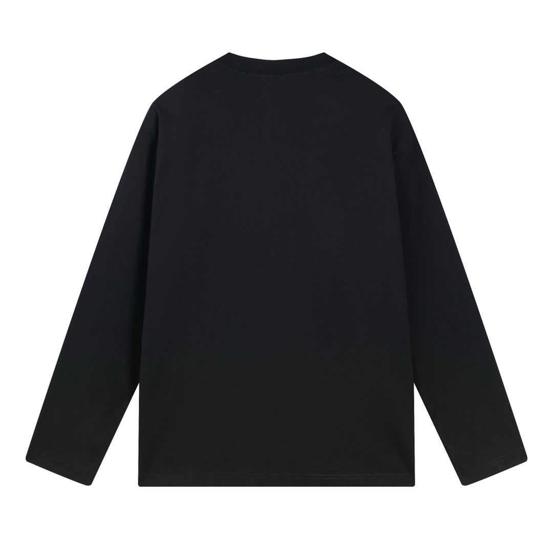 Black Cotton Text Logo Long-Sleeve - Men's