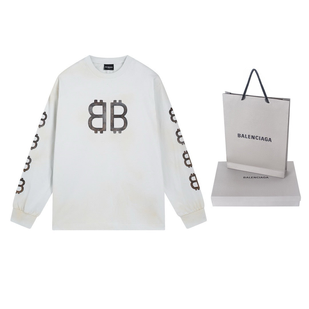 Black Cotton Monogram Long-Sleeve - Men's