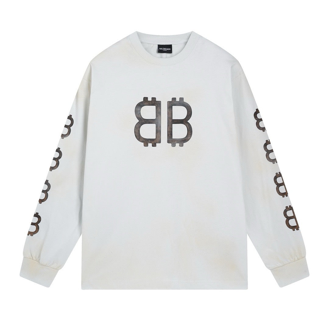 Black Cotton Monogram Long-Sleeve - Men's