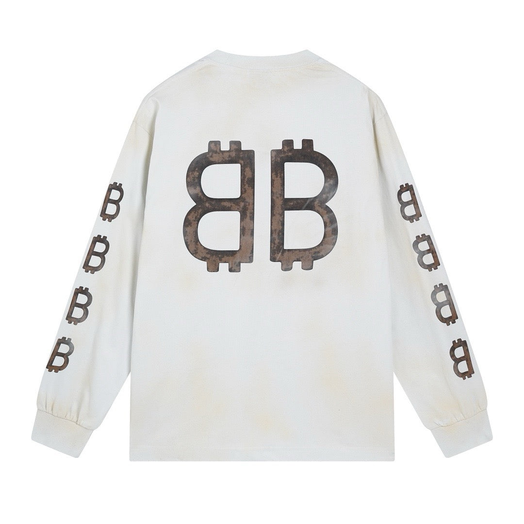 Black Cotton Monogram Long-Sleeve - Men's