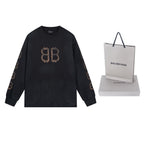 Black Cotton Monogram Long-Sleeve - Men's