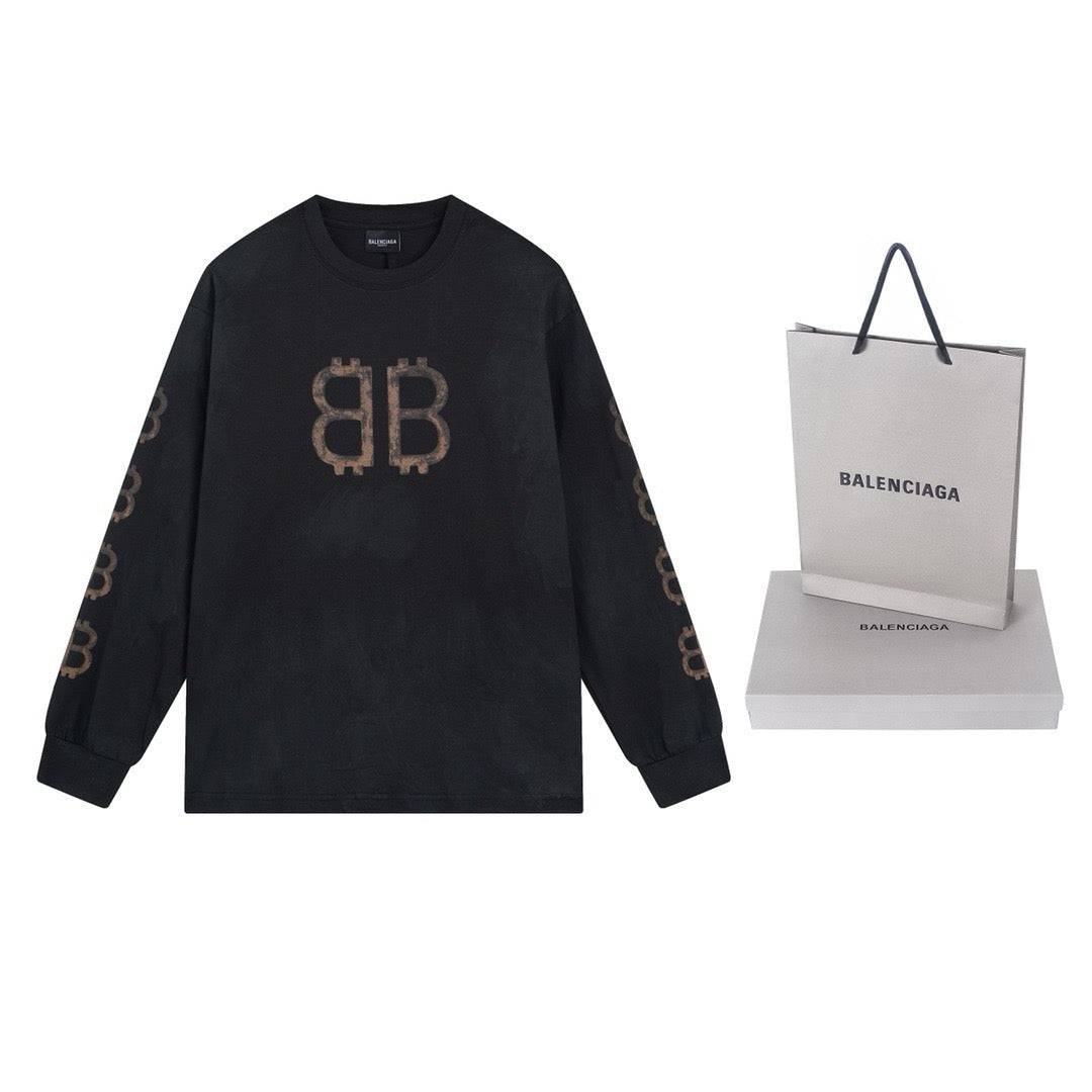 Black Cotton Monogram Long-Sleeve - Men's