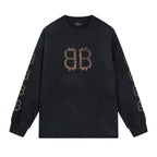 Black Cotton Monogram Long-Sleeve - Men's