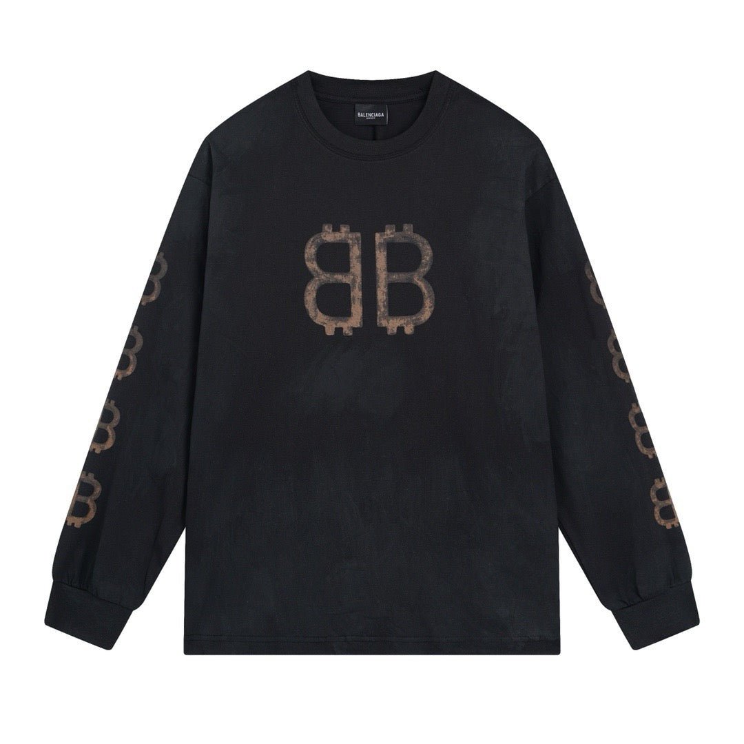Black Cotton Monogram Long-Sleeve - Men's