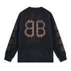 Black Cotton Monogram Long-Sleeve - Men's