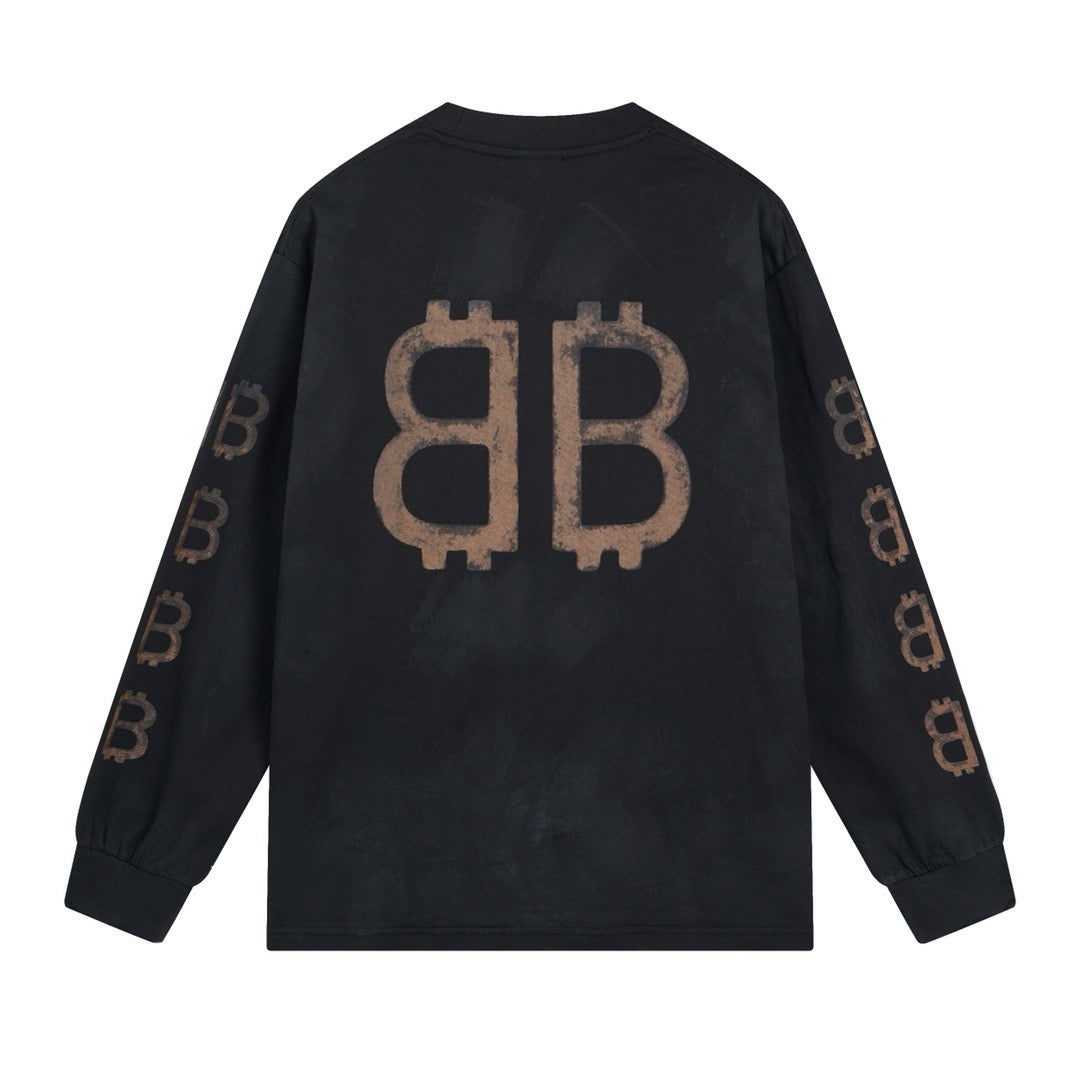 Black Cotton Monogram Long-Sleeve - Men's