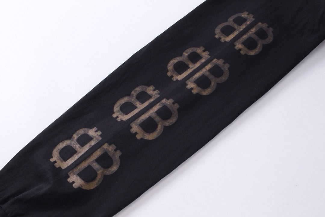 Black Cotton Monogram Long-Sleeve - Men's