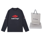 Black Cotton Sports Logo Long-Sleeve - Men's