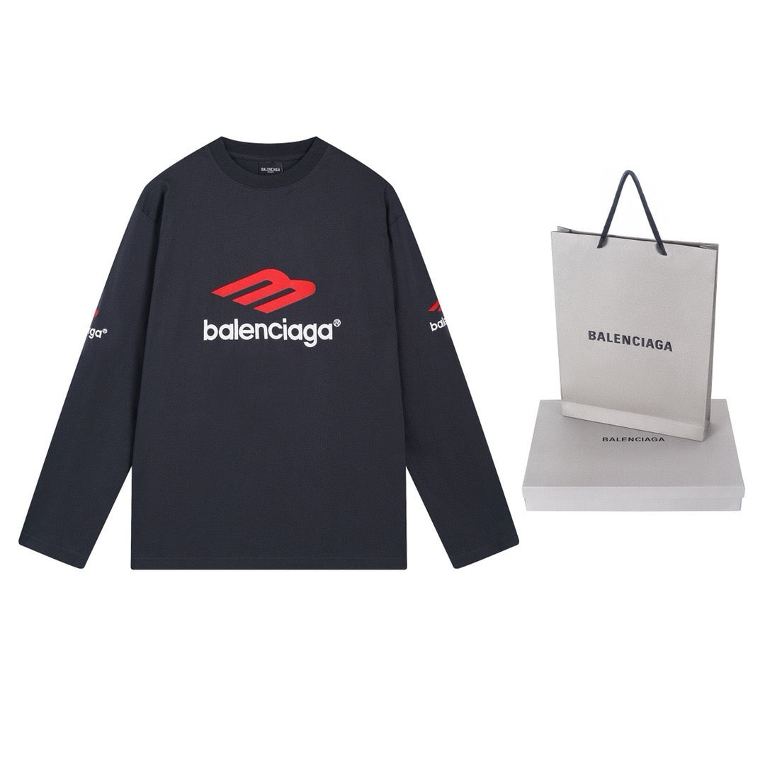 Black Cotton Sports Logo Long-Sleeve - Men's