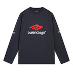 Black Cotton Sports Logo Long-Sleeve - Men's