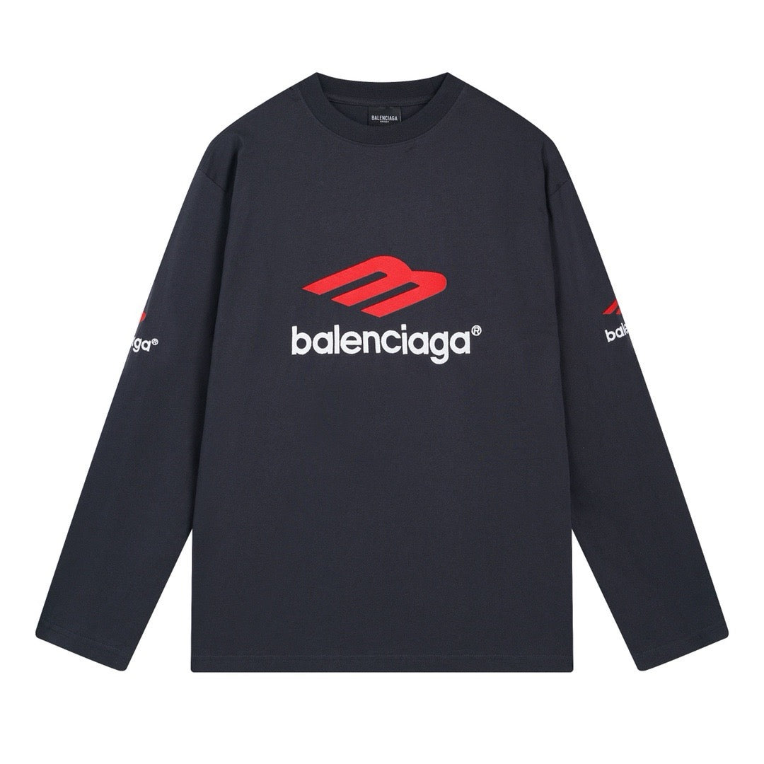 Black Cotton Sports Logo Long-Sleeve - Men's