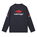 Black Cotton Sports Logo Long-Sleeve - Men's