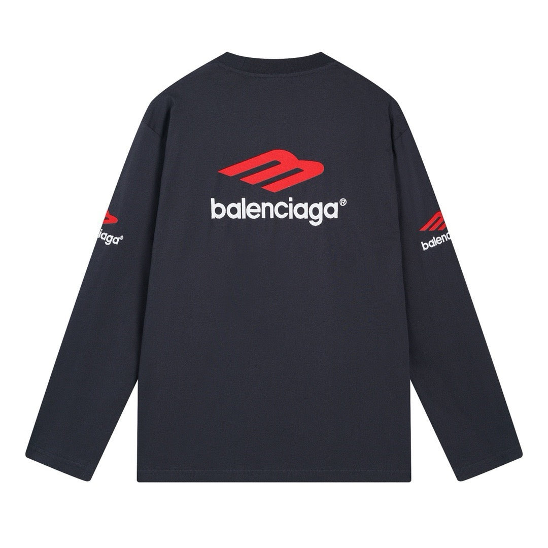 Black Cotton Sports Logo Long-Sleeve - Men's
