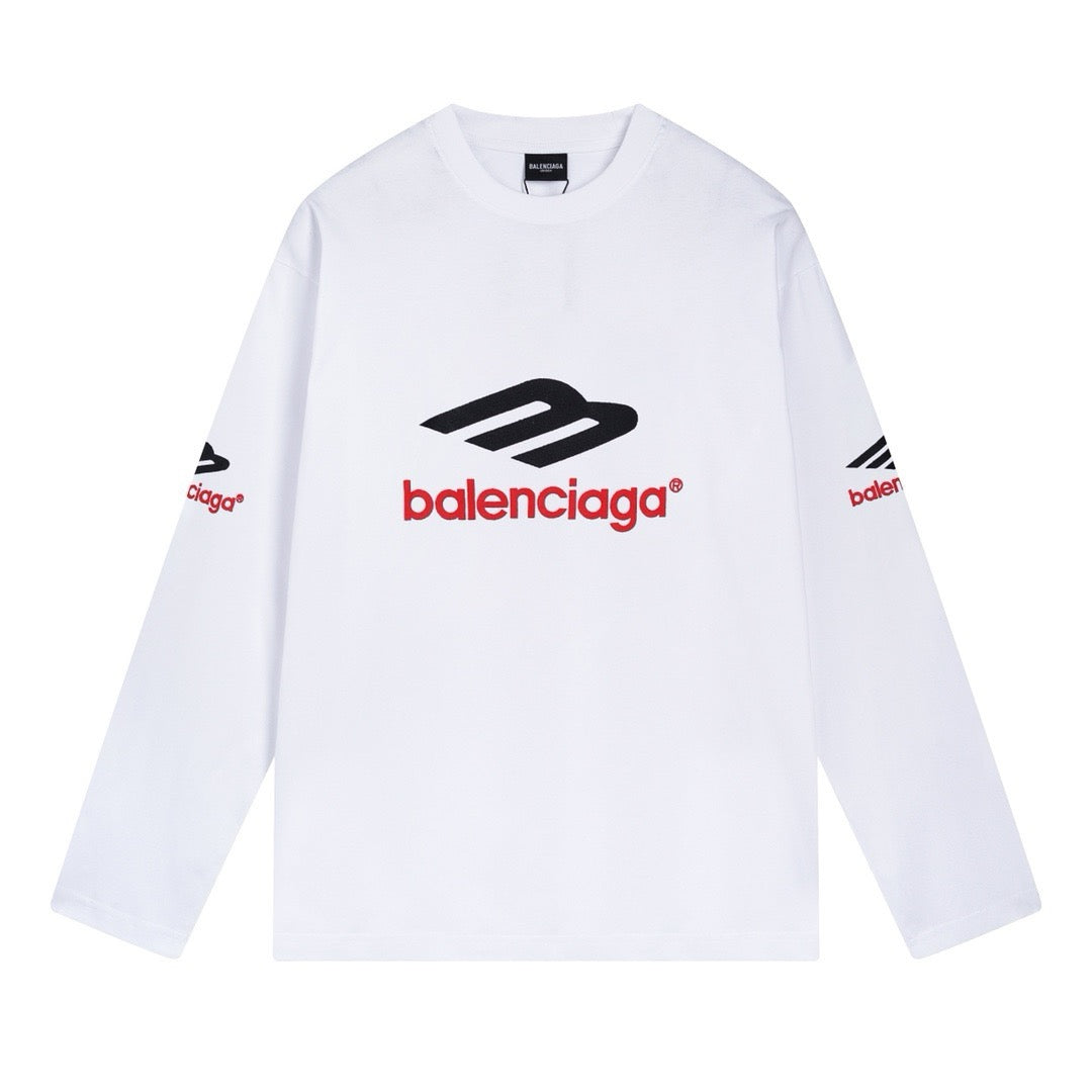 Black Cotton Sports Logo Long-Sleeve - Men's