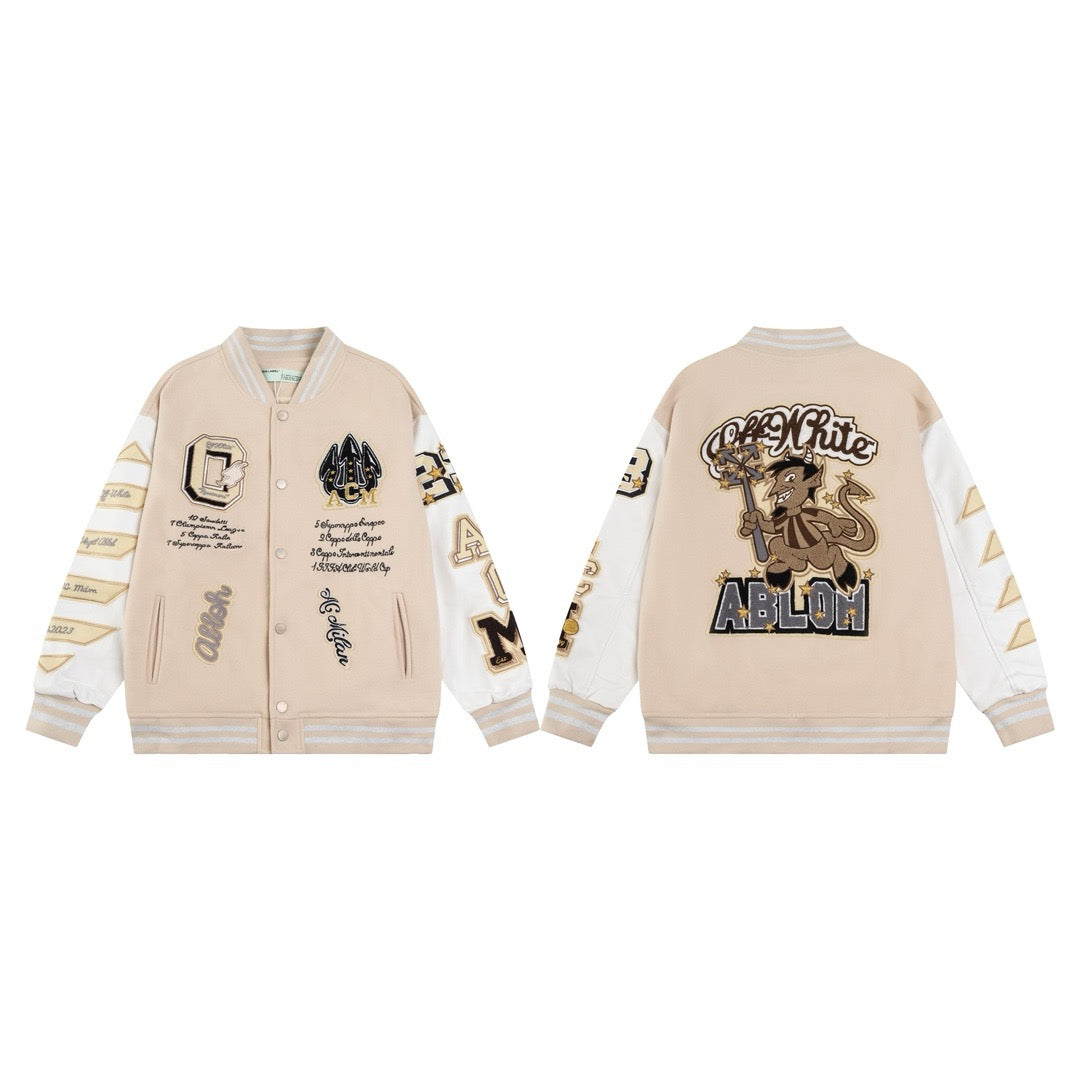 Cream Wool Patch Varsity - Men's