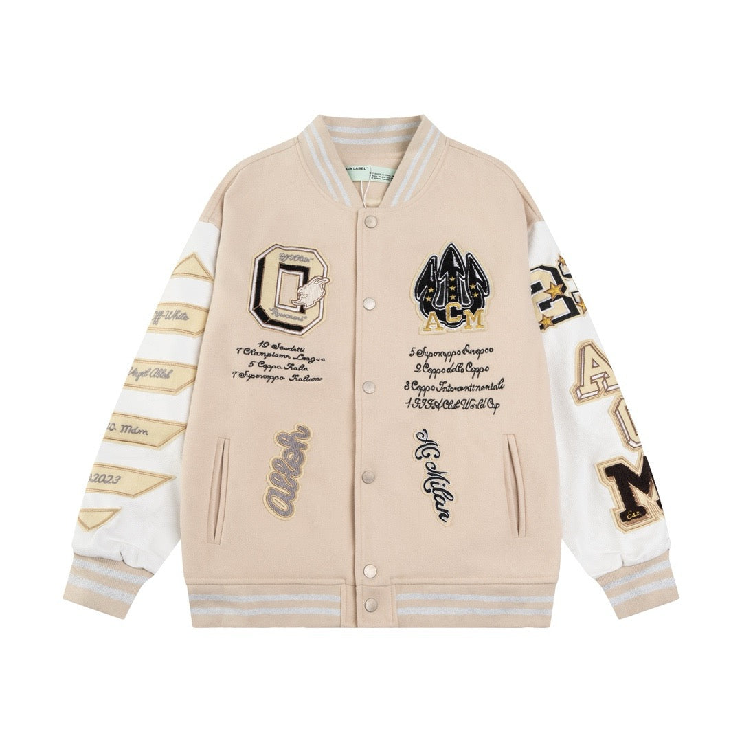 Cream Wool Patch Varsity - Men's