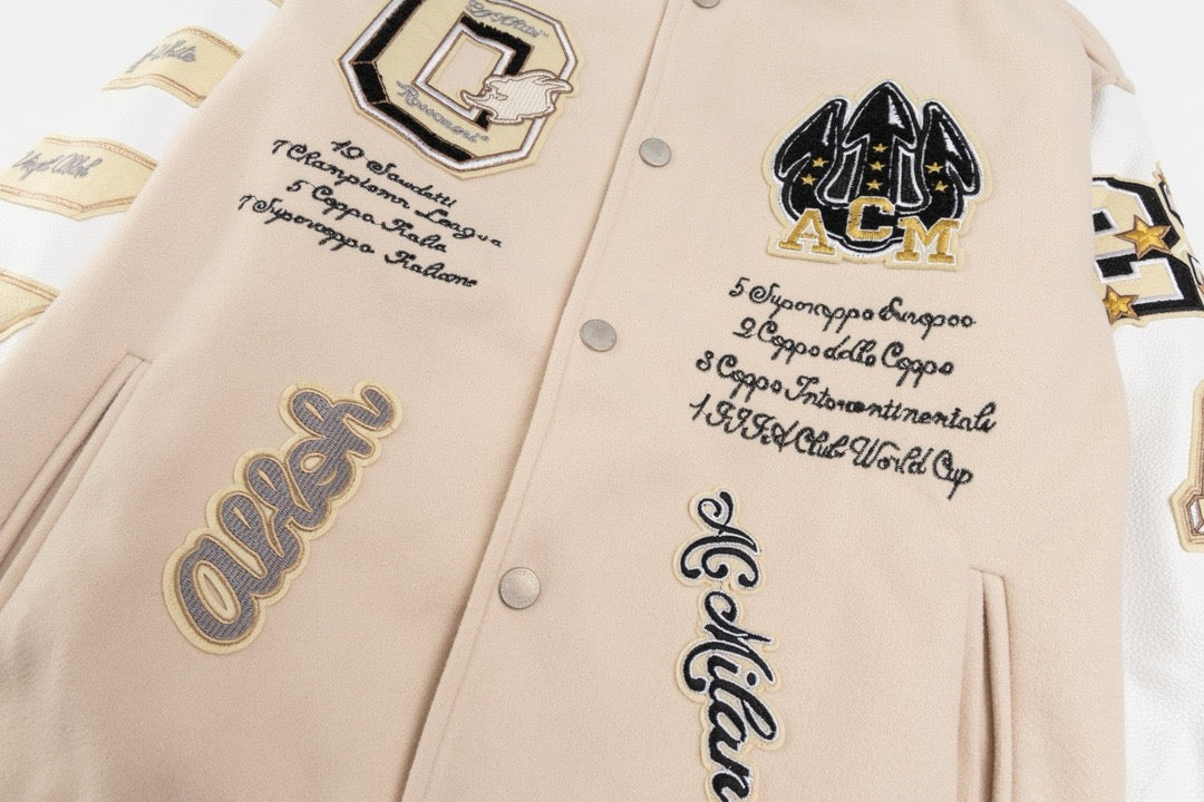 Cream Wool Patch Varsity - Men's