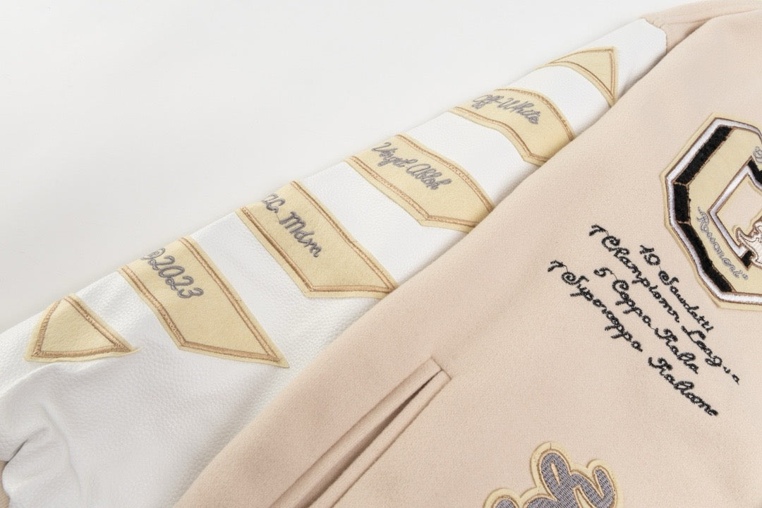 Cream Wool Patch Varsity - Men's