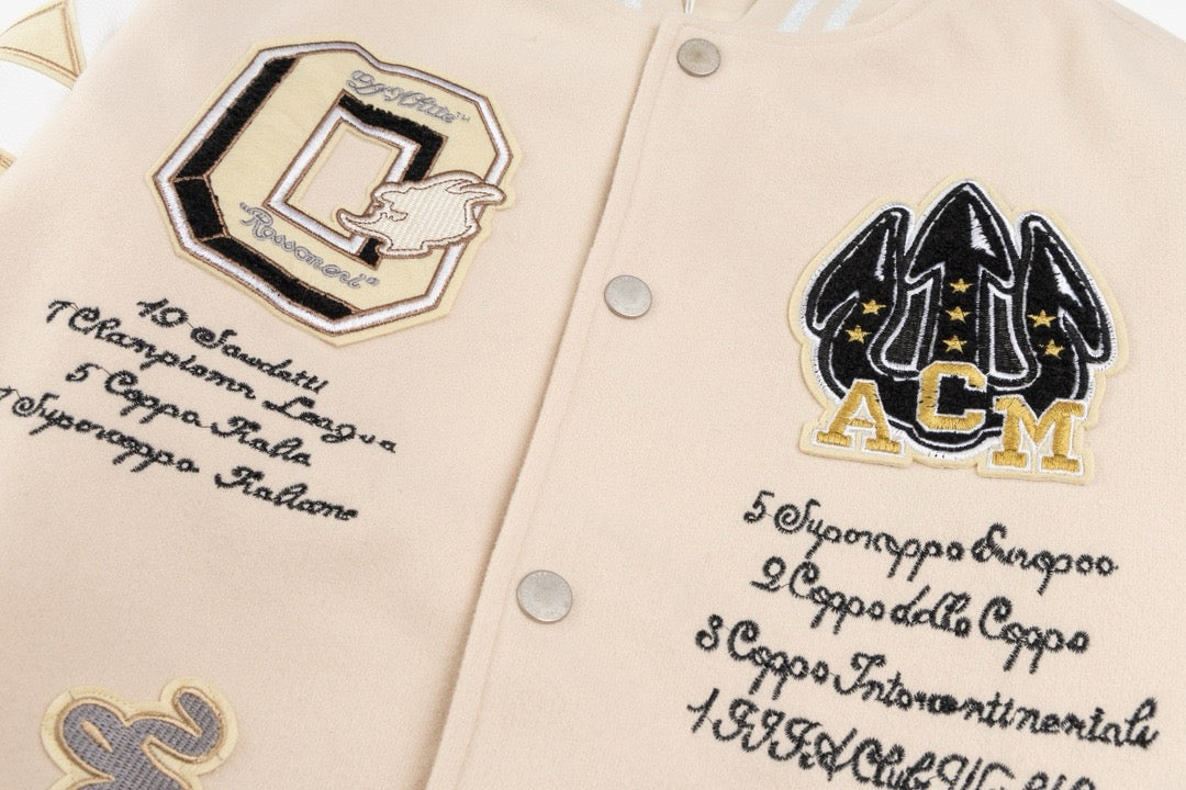 Cream Wool Patch Varsity - Men's