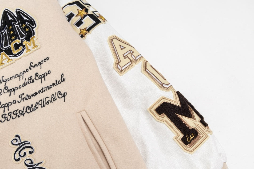 Cream Wool Patch Varsity - Men's