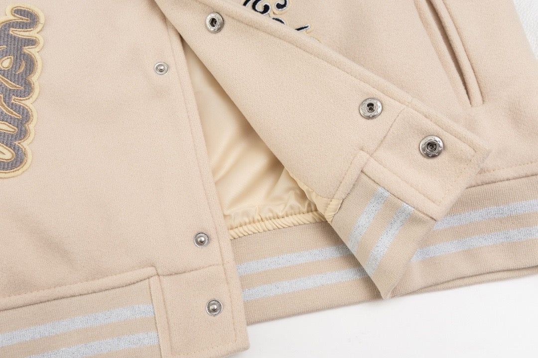 Cream Wool Patch Varsity - Men's