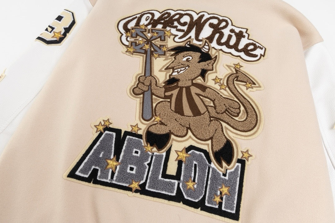 Cream Wool Patch Varsity - Men's