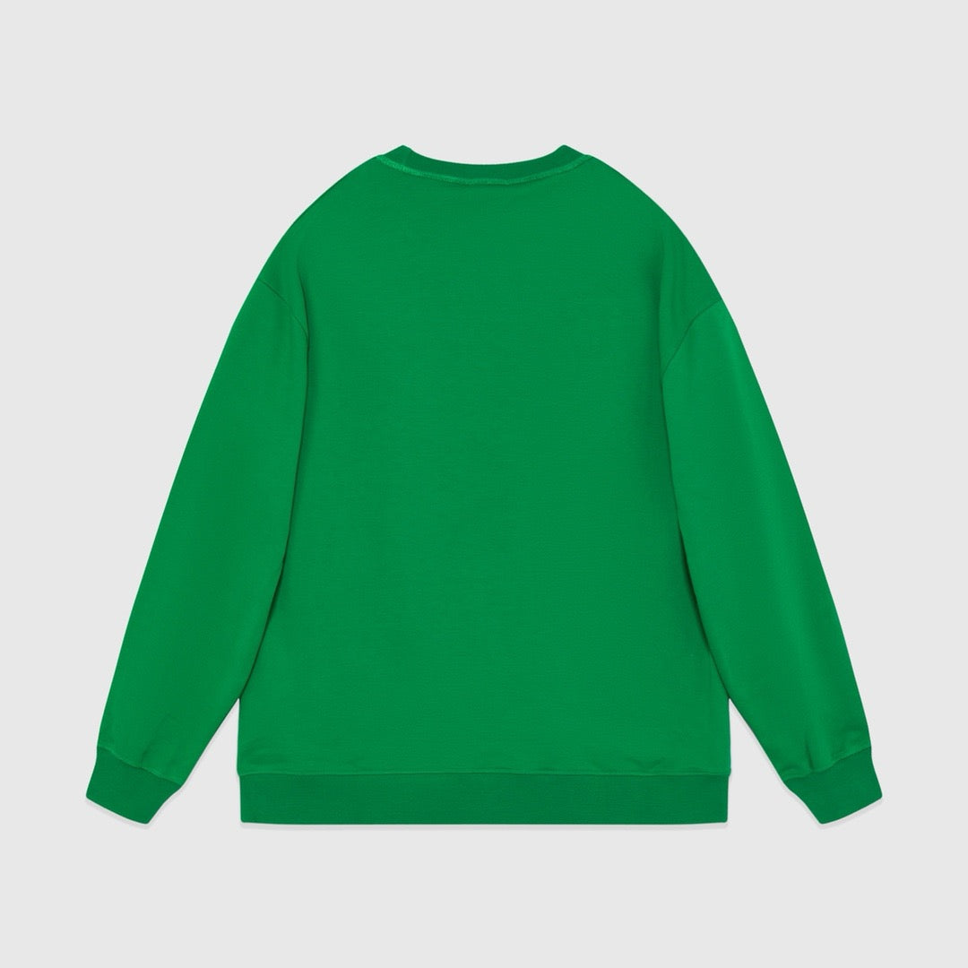 Green Cotton Yellow Text Crewneck - Men's