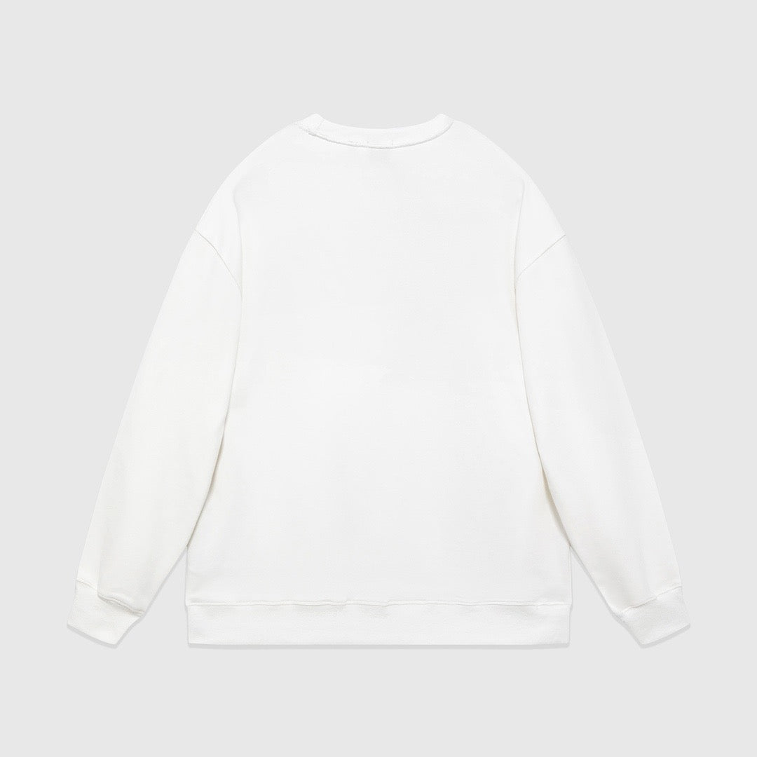 Black Cotton White Text Crewneck - Men's