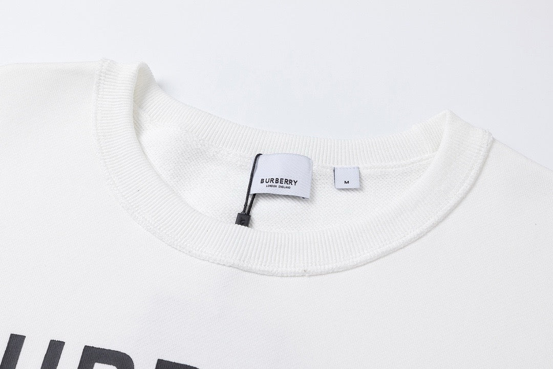 Black Cotton White Text Crewneck - Men's