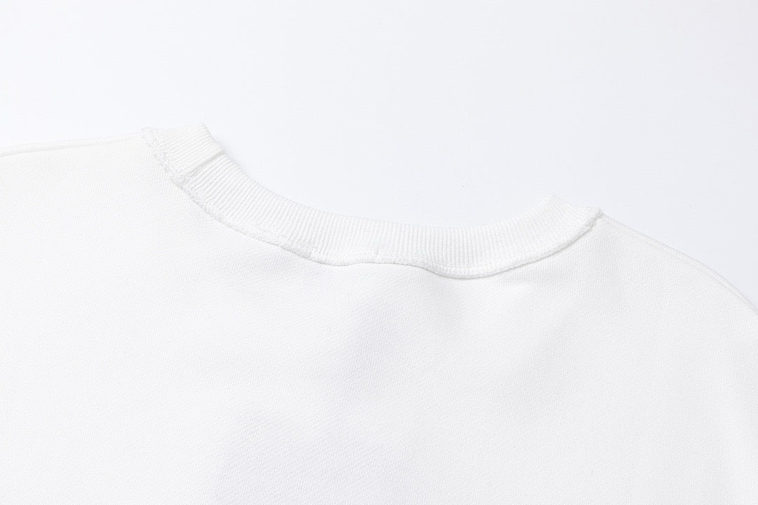 Black Cotton White Text Crewneck - Men's
