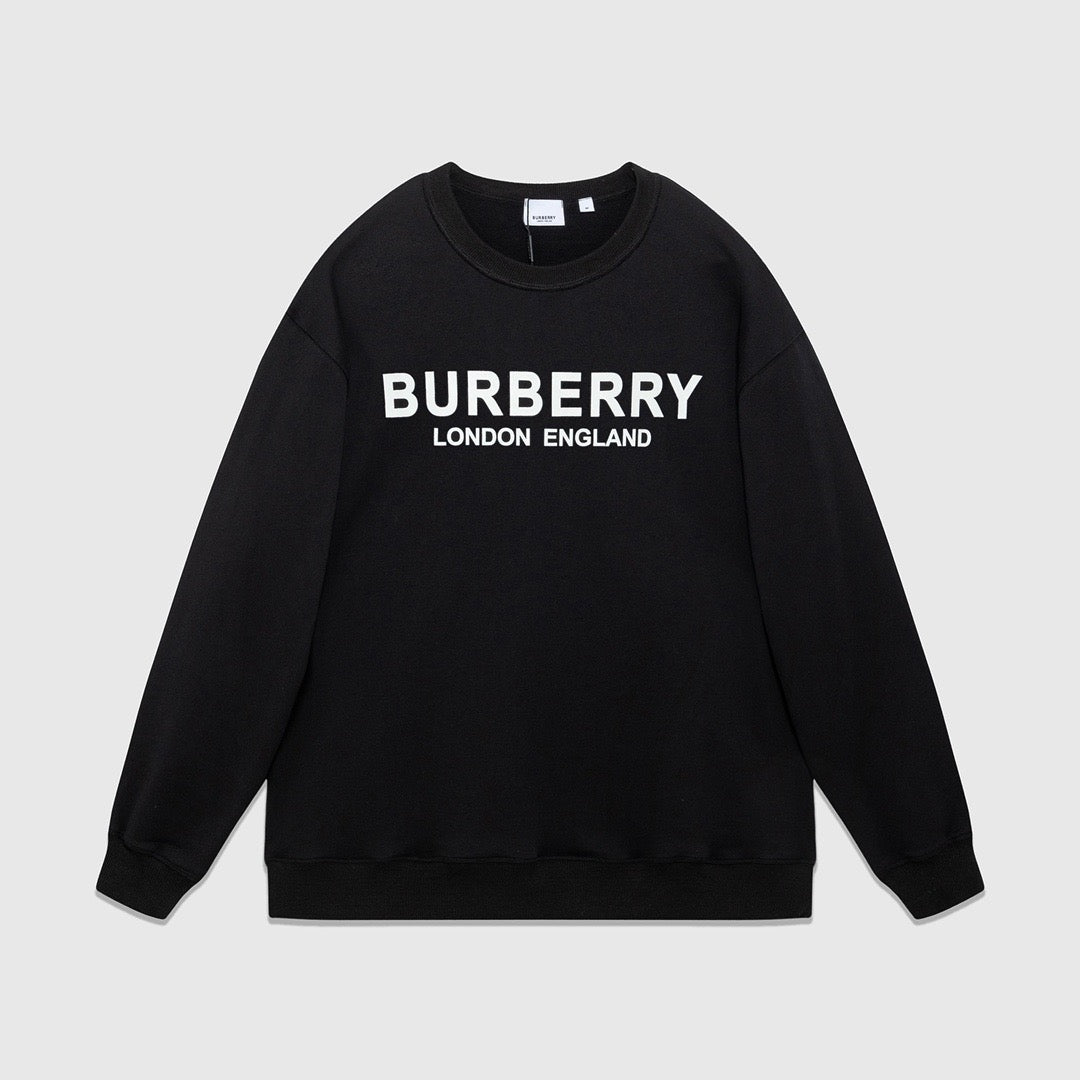 Black Cotton White Text Crewneck - Men's