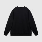 Black Cotton White Text Crewneck - Men's