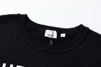 Black Cotton White Text Crewneck - Men's