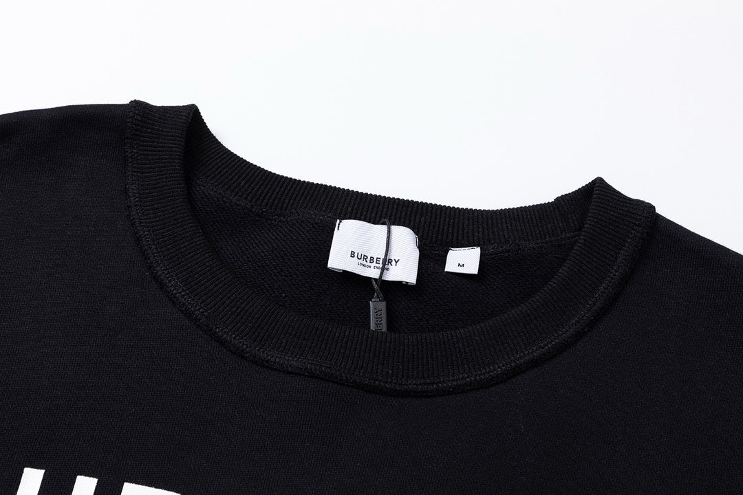 Black Cotton White Text Crewneck - Men's