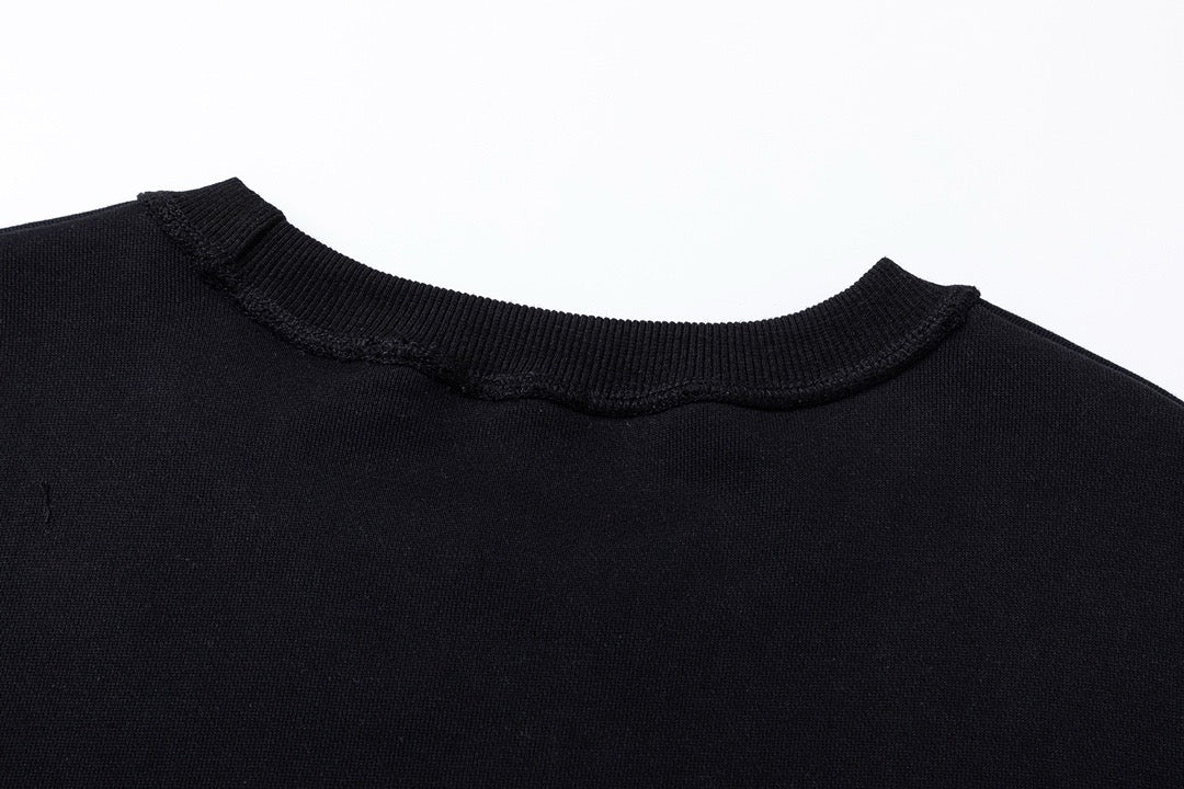 Black Cotton White Text Crewneck - Men's