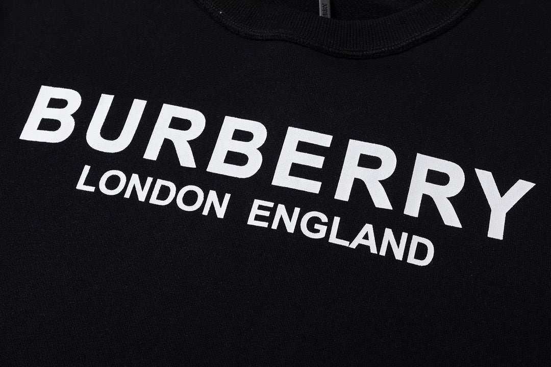 Black Cotton White Text Crewneck - Men's