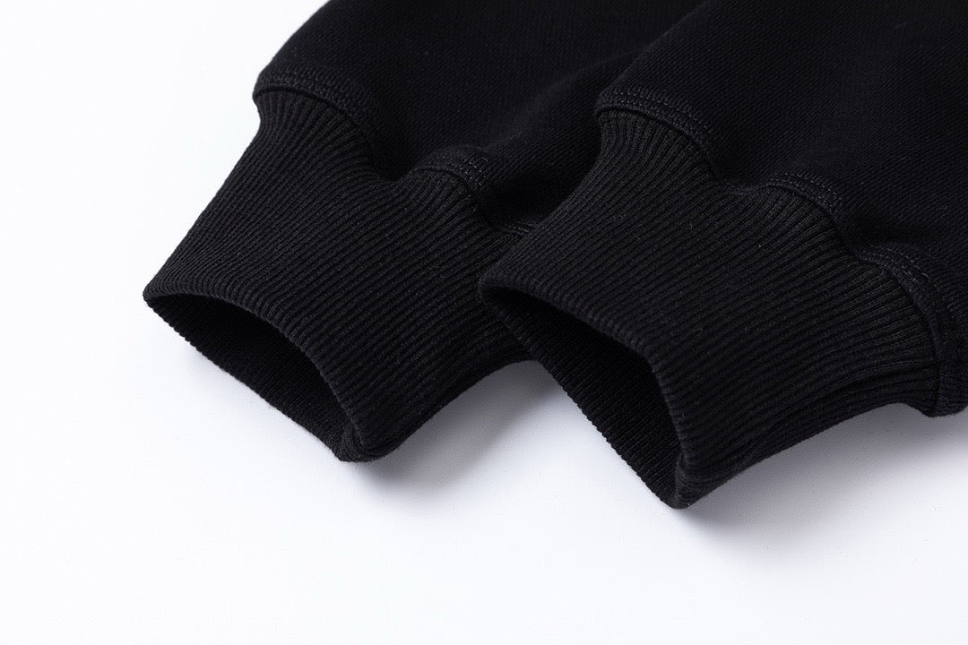 Black Cotton White Text Crewneck - Men's