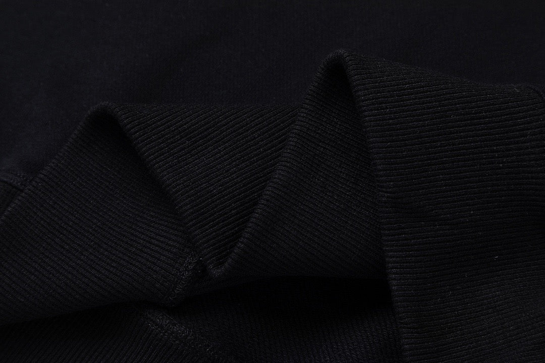 Black Cotton White Text Crewneck - Men's