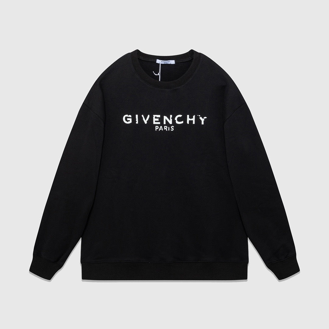 Black Cotton Chest Text Crewneck - Men's